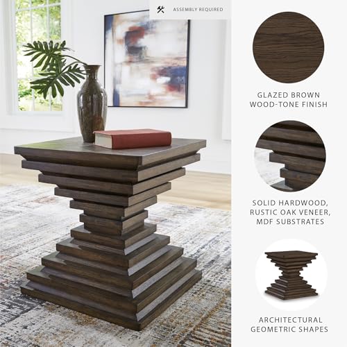 Signature Design by Ashley Hannodream End Table, No Assembly Required, Contemporary Pedestal Wood Accent Table for Living Room Sofa, Warm Brown, 22" W - color: Warm Brown
