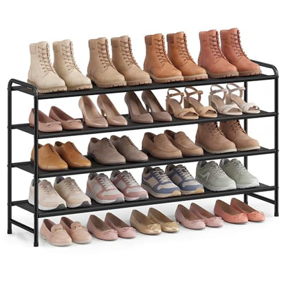 SONGMICS Long Shoe Rack Organizer for Closet, Free Standing Shoe Storage Shelf, Holds 20-25 Pairs, for Entryway, Bedroom, Easy to Assemble, 11.4 x 42.5 x 27 Inches, 4 Tiers, Ink Black ULMR094BP01 - size: 4 Tiers