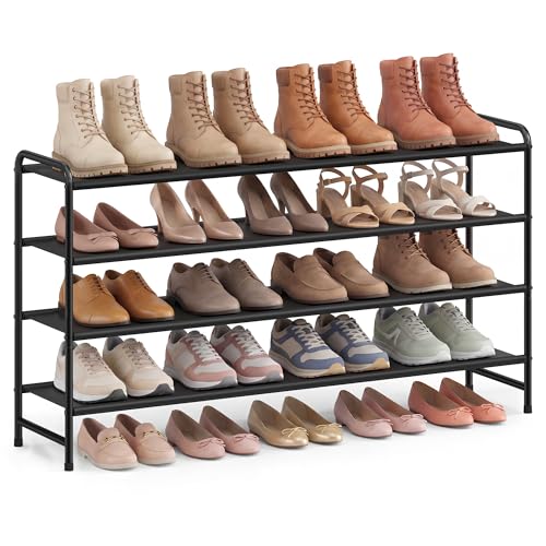 SONGMICS Long Shoe Rack Organizer for Closet, Free Standing Shoe Storage Shelf, Holds 20-25 Pairs, for Entryway, Bedroom, Easy to Assemble, 11.4 x 42.5 x 27 Inches, 4 Tiers, Ink Black ULMR094BP01 - size: 4 Tiers