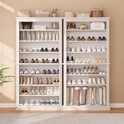 knoworld 71'' Tall Freestanding Shoe Cabinet with Open Storage, 9-Tier Thickened Wood Shoe Rack with Adjustable Shelves for Entryway, Hallway & Small Spaces, Modern White Storage Organizer (White)