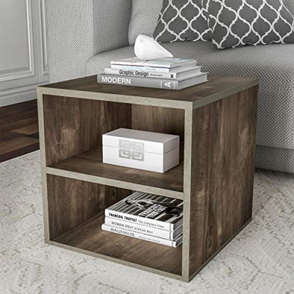 Stackable Cube End Table - Contemporary Minimalist Modular Accent Piece with 2 Shelves for Bedroom, Living Room, or Office by Lavish Home (Gray)