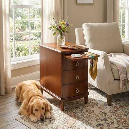 Narrow End Side Table with 3-Drawer and Pull-Out Tray, No-Tools Assembly Beside Table for Living Room, Slim Nightstand with Wood Legs, Sofa Side Tables, 23”W x 22”L x 22.6”H Caramel Brown BG-A1569-MG - style: 1*End Table with 3 Drawers