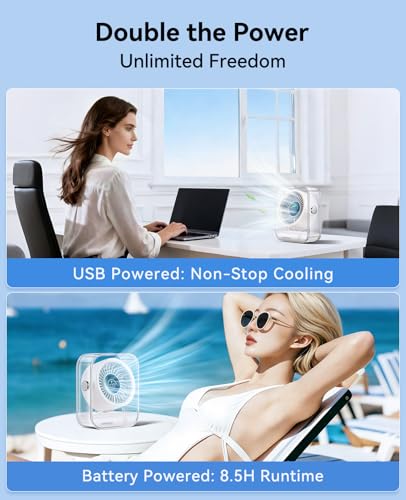 KIMMOO Rechargeable USB Desk Fan, Quiet Table Fan with Turbo Airflow, 100 Speeds, Digital Display, 90° Rotating, Small Battery Desktop Fans for Bedroom Home Office Trave, Beige - color: Beige