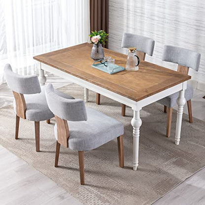 RIVOVA Mid Century Modern Dining Chairs Set of 4, Farmhouse Linen Fabric Upholstered Dining Room Chairs Kitchen Chairs with Curved Backrest Wood Legs, Grey - color: Light Gray Curved