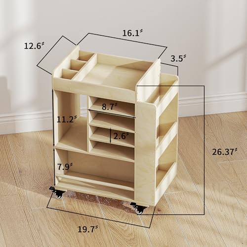Art Cart Rolling Wood, Arts and Crafts Supply Organizer, Multi-Functional Art Organizer Cabinet, Compact DIY Utility Cart with Bookshelf, Small Art Supply Storage for Classroom Office Bedroom