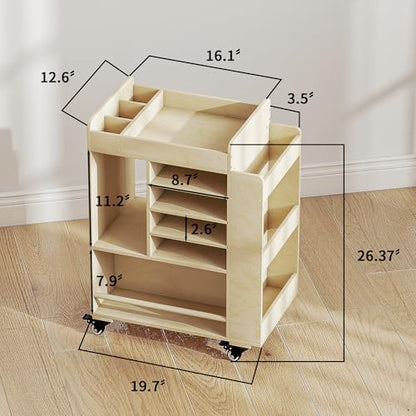 Art Cart Rolling Wood, Arts and Crafts Supply Organizer, Multi-Functional Art Organizer Cabinet, Compact DIY Utility Cart with Bookshelf, Small Art Supply Storage for Classroom Office Bedroom