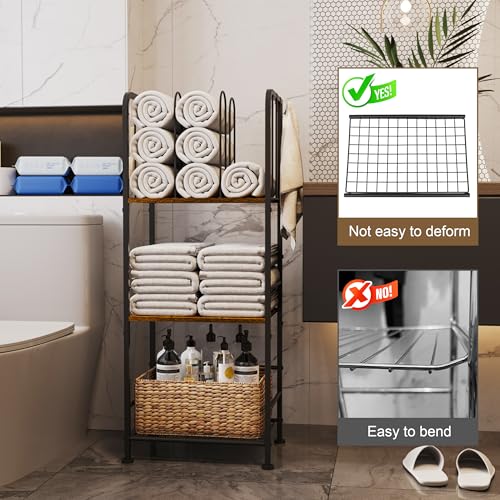 3-Tier Freestanding Cabinet Towel Rack Metal Stand | M-shaped detachable dividers, three-tier versatile storage, premium anti-rust four hooks, 70 lbs heavy duty load capacity - color: Brown