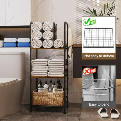 3-Tier Freestanding Cabinet Towel Rack Metal Stand | M-shaped detachable dividers, three-tier versatile storage, premium anti-rust four hooks, 70 lbs heavy duty load capacity - color: Brown