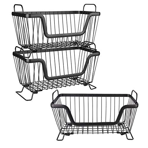 LOTTS Stackable Wire Basket, Metal Pantry Basket, Storage Organizer Bin with Handles, Fruit Basket for Kitchen Cabinets, Pantry, Closets, Bedrooms, Bathrooms (12.66.57.6") - 3 Pack - size: 3 Pack
