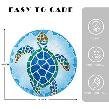 VCUTEKA Patio Side Table Outdoor Accent Table Bistro Coffee Table Plant End Table Small Porch Table Indoor Round Glass Balcony Plant Table Stands Sea Turtle 12'' - color: Sea Turtle