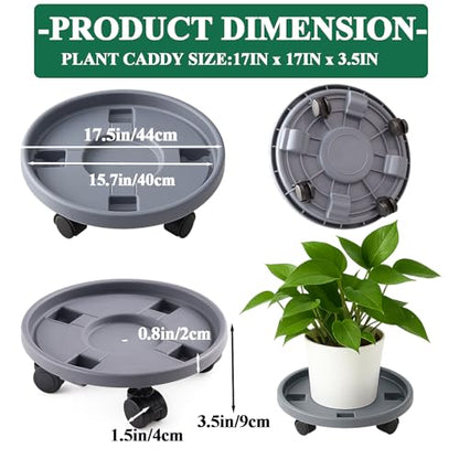 Rolling Plant Stand with Wheels 3 Pack 17.3 Inch Plant Caddy with Wheels Heavy Duty Plant Dolly Roller Base with Wheels Round Flower Pot Rack Holder Planter Trolley Tray, Grey - color: Grey, size: 17.3 inch
