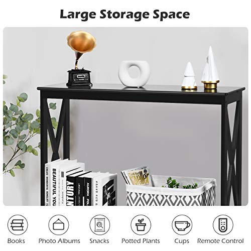 Julimoon Console Table with Storage Shelf, Narrow Accent Table X Form Frame, 2-Tier Sofa Side Table for Living Room/Bedroom/Entryway/Hallway, Easy Assembly, 39.5’’X12’’X31.5’’ (Black) - color: Black