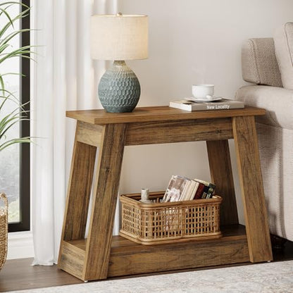Tribesigns Wood End Table, Small Side Table with 2 Storage Shelves, Rustic Accent Narrow Nightstand for Living Room, Bedroom (2, Rustic Brown) - color: Rustic Brown