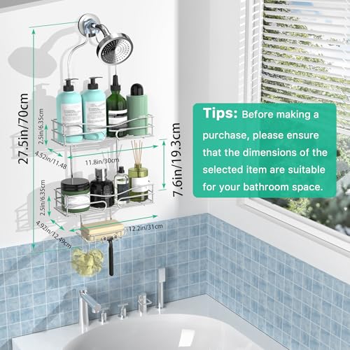 DAOYA Shower Caddy - Organizer with 6 Hooks, Soap Basket & Self-Adhesive Pad, Silver - color: Silver