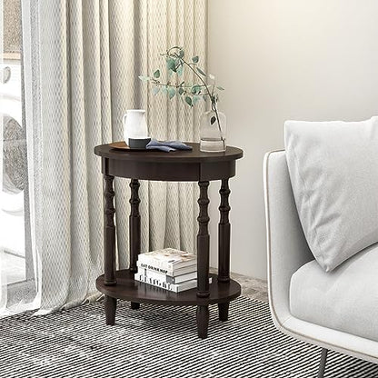 GOFLAME 2-Tier Oval End Table Set of 2, Sofa Side Table with Storage Shelf, Solid Wood Legs, Modern Accent Table, Compact Nightstand for Living Room, Bedroom, Small Space, Espresso - color: Espresso