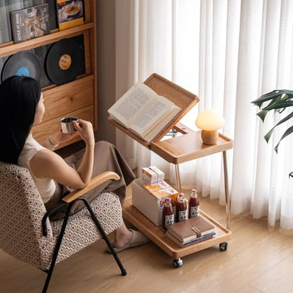 YESWOOD Adjustable C-Shaped Couch Table with Lockable Wheels – Rolling Small Space Side Table, Solid Wood End Table for Sofa, Bed & Living Room(Natural,16.41" D x 24.4" W x 24.52" H) - color: Natural