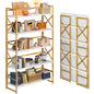 4NM Extra Wide 5 Tiers No Assembly Book Shelves, 51.2" H Folding Bookshelf Bookcase Open Industrial Foldable Shelves for Bedroom, Living Room, Home Office - White Gold - color: White Gold, size: Wide XX 5-Tier