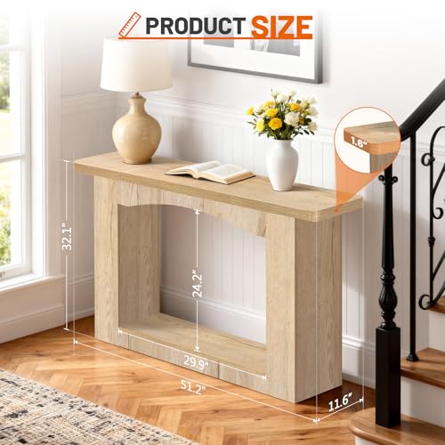 Sonharlar 51 Inch Entryway Table U-Shaped Extension, 1.6 Inch Thick Desktop Wooden Console Table with Socket Farmhouse Sofa Table for Entrance, Hallway, Living Room,Behind Couch((Natural Brown) - color: Natural Brown, size: 51IN UP