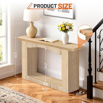 Sonharlar 51 Inch Entryway Table U-Shaped Extension, 1.6 Inch Thick Desktop Wooden Console Table with Socket Farmhouse Sofa Table for Entrance, Hallway, Living Room,Behind Couch((Natural Brown) - color: Natural Brown, size: 51IN UP
