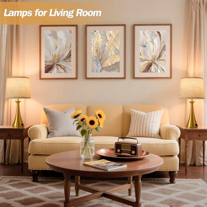 Touch Lamp for Living Room Bedroom, 21" Table Lamps Set of 2 with USB C+A Ports, Touch Bedside Lamps for Nightstand with 3 Way Dimmable, 2 LED Bulbs Included, Gold - color: Gold 2pcs