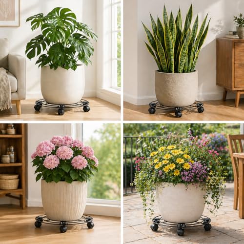2 Packs 17.5" Extra-large Metal Plant Caddy with 6 Wheels Iron Rolling Plant Stands Heavy-duty Plant Roller Base Pot Movers Indoor Outdoor Wheeled Plant Dolly with Casters Planter Coaster Trolley - size: 17.5"