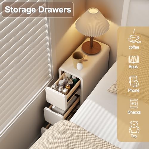 AQIMUELE Narrow Nightstand - Narrow Bedside Table with Drawers, Wood Small Nightstand with Leather Surface for Bedroom, White - 7.9" W - color: White (3 Drawers), size: 7.9"W