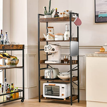 HCHQHS Adjustable 5 Tier Open Bookcase, Rustic Farmhouse Book Shelves, Industrial Wood and Black Metal Bookshelves, Mid Century Bookcase for Home Office Living Room Bedroom - color: Rustic Brown, size: 5-Tier (24"W x 57"H)