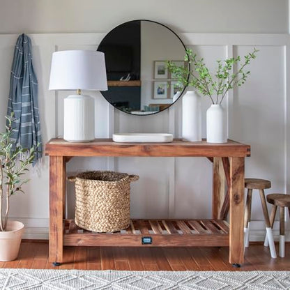 Backyard Discovery 48" Acacia Wood Farmhouse Narrow Console Table with Lower Slat Storage Shelf, Water-Resistant Design for Patio, Deck, Entryway, Living Room, Sofa Table, Indoor or Outdoor Use - style: Without Decorative Shelves
