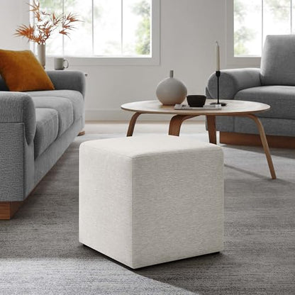 Modway 17" Square Woven Heathered Fabric Upholstered Upholstered Ottoman - color: Heathered Weave Ivory