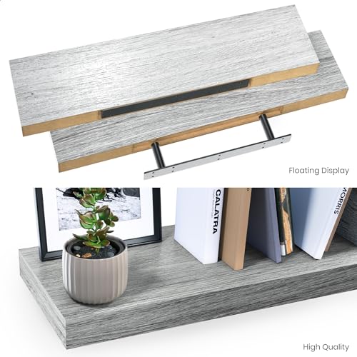 Ballucci Floating Shelves, 36" Wood Wall Shelf Set of 2, with Invisible Brackets for Bathroom, Living Room, Bedroom, Kitchen, Nursery, 6" Deep, Rustic Gray - color: Grey, size: 35.4 inches