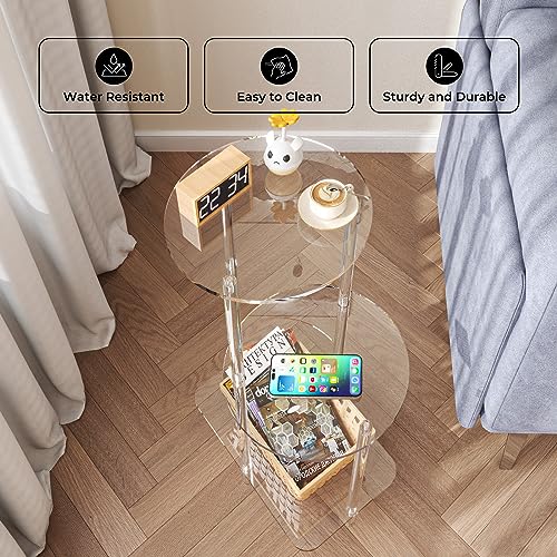Eglaf Acrylic Round Side Table, 3-Tier Step End Table, Bedside Table | Clear Nightstand Small Accent Entryway Table, for Living Room, Bedroom, Hallway, 16.7'' L x 11.8'' W x 23.5'' H