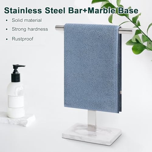 Hand Towel Holder, T-Shape Hand Towel Stand for Bathroom, Hand Towel Rack Bar Standing for Vanity Kitchen Countertop, 304 Stainless Steel, Marble Base (Chrome) - color: Chrome
