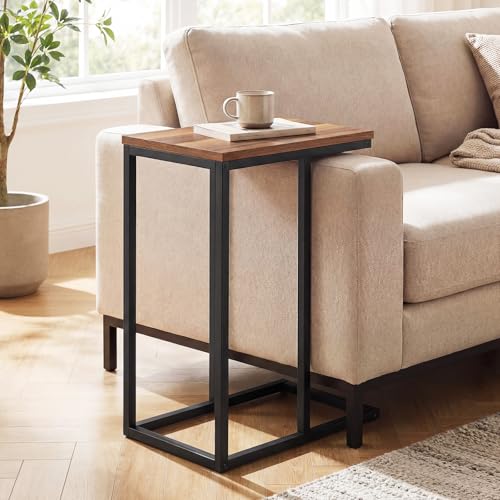 Giantex C-Shaped End Table, Set of 2 Small Sofa Couch Side Table that Slide Under with Metal Frame & Spacious Tabletop, Bedside Laptop TV Tray for Living Room Bedroom Small Spaces (Walnut) - color: Walnut