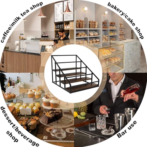 YQBRAO Coffee Syrup Rack Organizer,Liquor Bottle Display Shelf,Water cup display stand,Spice Rack Kitchen Cabinet Organizer,Rustic Brown,2 Packs 4 Tier 16 Bottle Coffee Syrup Holder - size: 4 Tier 16 Bottle Syrup Rack - 2 Pack