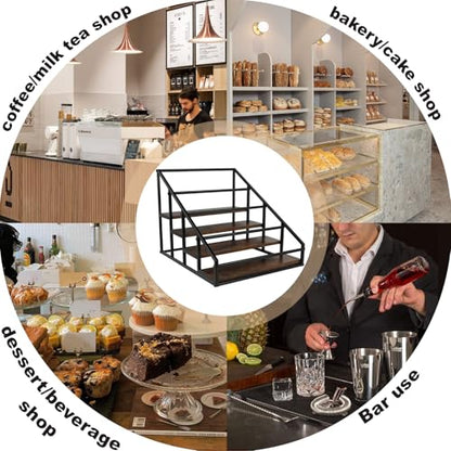 YQBRAO Coffee Syrup Rack Organizer,Liquor Bottle Display Shelf,Water cup display stand,Spice Rack Kitchen Cabinet Organizer,Rustic Brown,2 Packs 4 Tier 16 Bottle Coffee Syrup Holder - size: 4 Tier 16 Bottle Syrup Rack - 2 Pack