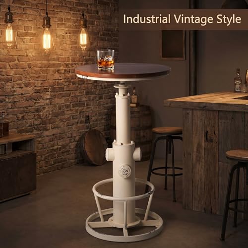 Topower Industrial Bar Table 38.58-48.43" Adjustable Pub Table Kitchen Dining Coffee Bistro Table Antique White - color: Antique White