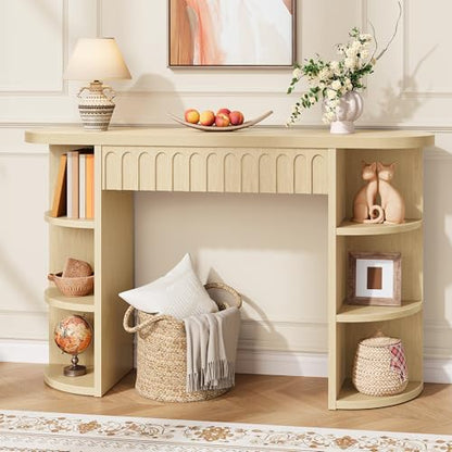 Hoctieon Fluted Console Table with Storage, Entryway Table with Side Storage Shelves, Narrow Sofa Tables Behind Couch, Hallway Tables for Living Room, Entrance, Foyer, Oak - color: Oak