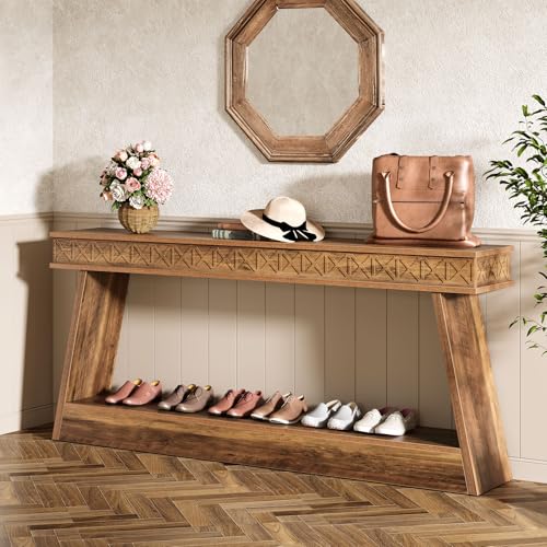 Tribesigns 70.9 Inch Long Console Table for Entryway, 2-Tier Farmhouse Entryway Table with Storage, Narrow Sofa Table Behind the Couch, Wood Accent Table for Hallway, Living Room, Foyer, Rustic Brown - color: Rustic Brown