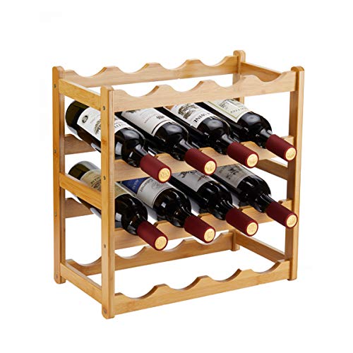 Bamboo Wine Rack, Sturdy and Durable Countertop Wine Storage Cabinet Shelf for Pantry - 4 Tiers 16 Bottle Wine Rack - color: 4 Tier Natural