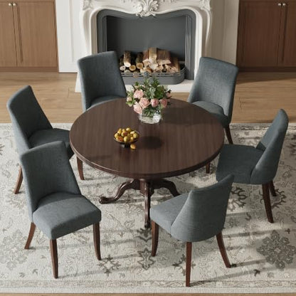 COLAMY Upholstered Dining Chairs Set of 6, Mid Century Modern Kitchen Chairs with Back, Farmhouse Fabric Side Dining Room Chairs with Wood Legs for Dining Room Restaurant, Dark Grey - color: Dark Grey, size: Set of 6
