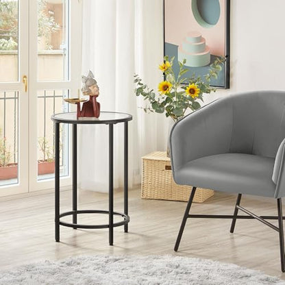 Yaheetech 16'' Round Glass End Table, Black Iron Open-Frame Ring Nightstand | Tempered Glass Top Side Table for Living Room, Iron Frame Holds 88 lb, Open Ring Base, 24'' Height Fits Sofa Arms