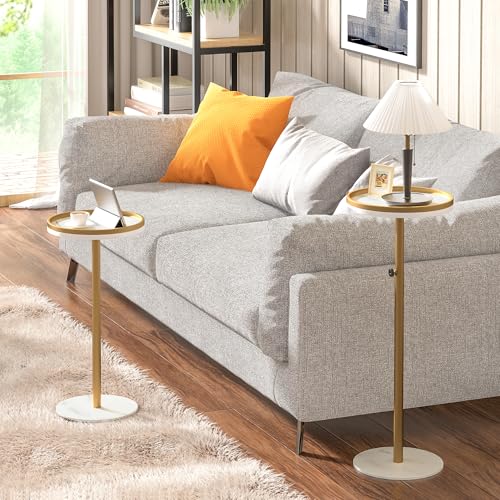 Height Adjustable Small Drink Table for Small Spaces,Martini Table, Weighted Base Pedestal Table for Living Room, Bedroom, Bathroom,Gold - color: Gold + White