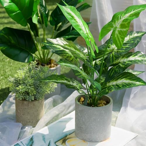 16" Fake Plants Taro Leaf for Shelf Bathroom Decor | Artificial plants，shelf desk bathroom home decor，easy to fluff no care needed，UV wrinkle resistant，Eco-friendly，Pet-safe