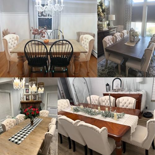 chairus Tufted Parsons Dining Chairs Set of 6, French Country Upholstered Dining Room Chairs with Nailhead Trim & Curved Wood Legs, Farmhouse High Back Armless Side Kitchen Chairs, Beige Linen - color: Beige