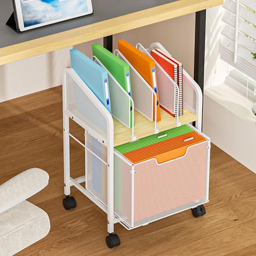 Tiaoheka Rolling File Cabinet with Adjustable Dividers, Mobile Filing Cabinet with Storage Drawer on Lockable Wheels, Hanging File Organizer Beside Under Desk for Office, Home, White（Patent Pending） - color: White, size: Small -1L Drawer File Cabinet