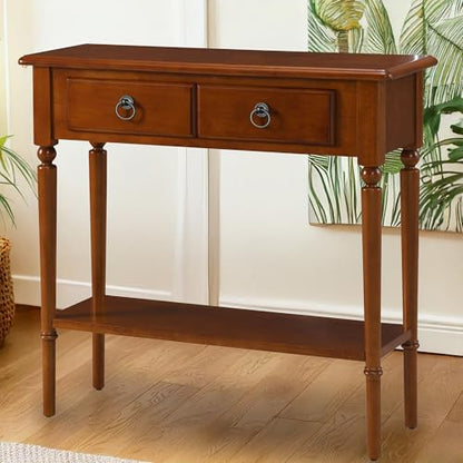 Leick Home Coastal Console Table, Solid Wood, with Drawer and Shelf, for Entryways, Hallways, and Living Rooms, Pecan Brown, 20027-PC - color: Pecan, size: 1 Drawer