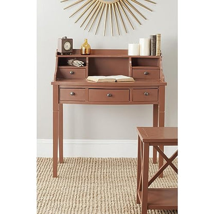 SAFAVIEH Furniture - Landon 5-Drawer Writing Desk - White - Solid Wood - Classic Hutch Design - Ideal for Home Office, Living Room, Den, 36.2"W x 19.1"D x 40.5"H (AMH6516D) - color: White