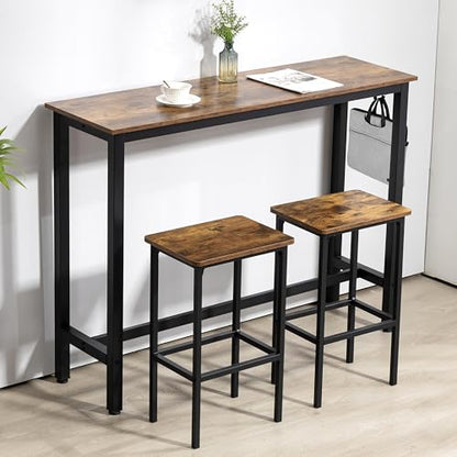 Finnhomy 52.7" Industrial Bar Table Set with 2 Stools - Counter Height Dining & Pub Table for Small Spaces, Kitchen, Apartment, Breakfast Nook - Metal & Wood, Space-Saving Furniture - Rustic Brown - color: Rustic Brown, size: 52.7" Bar Table