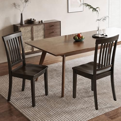 COLAMY Wooden Dining Chairs Set of 2, Farmhouse Dining Room Chairs, Windsor Spindle High Back Side Chairs, Armless Rubberwood Kitchen Table Chairs, Dark Brown - color: Dark Brown, size: Set of 2