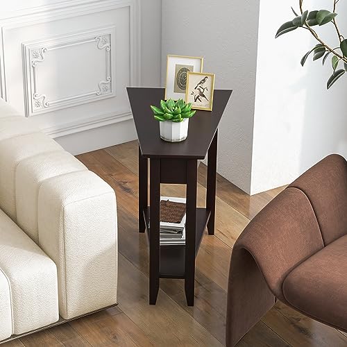 GIANTEX Wedge End Table, Triangle Side Table with Storage Shelf and Solid Wood Legs, Recliner Table, 24.5" Tall Nightstand, Modern Narrow Accent Table for Small Space Living Room, Espresso - color: Espresso